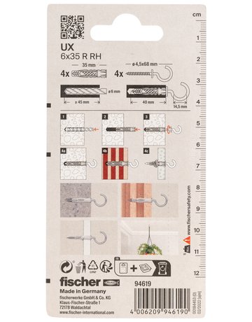 Bild Universaldübel UX 6x35mm,KU,m.Rundhaken,VE 4 - fischer-2