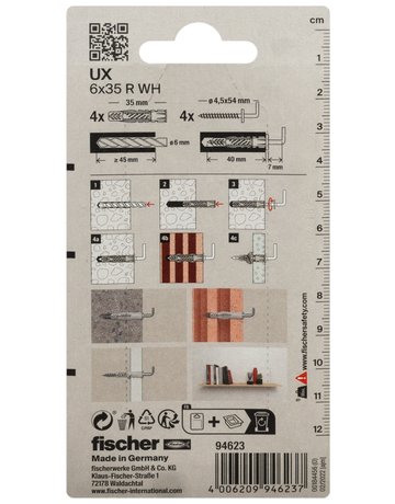 Bild Universaldübel UX 6x35mm,KU,m.Winkelhaken,VE 4 - fischer-2