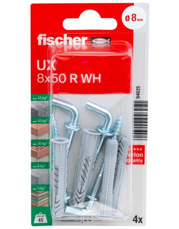 Bild Universaldübel UX 8x50mm,KU,m.Winkelhaken,VE 4 - fischer-1