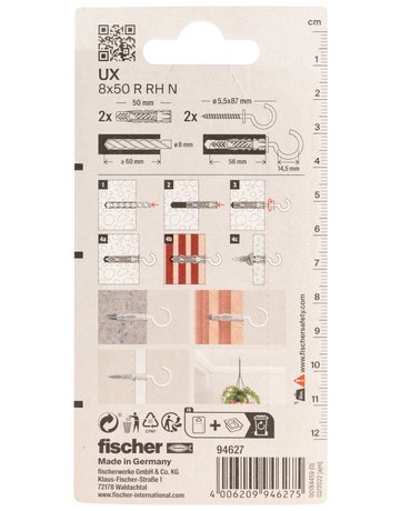 Bild Universaldübel UX 8x50mm,KU,m.Rundhaken Nylonbesch.,VE 2 - fischer-2