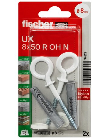 Bild Universaldübel UX 8x50mm,KU,m.Ösenhaken Nylonbesch.,VE 2 - fischer-1