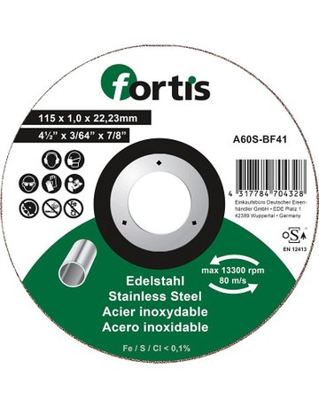 Bild Trennscheibe Edelstahl 115 x 1,0 mm gerade - fortis-0