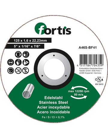 Bild Trennscheibe Edelstahl 125 x 1,6 mm gerade - fortis-0
