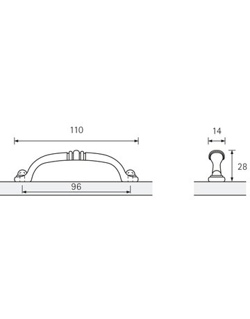 Bild MB-Griff,B14x96mm,H28mm,Zink Alberta 9113180,zinnoptik antik - Hettich-8