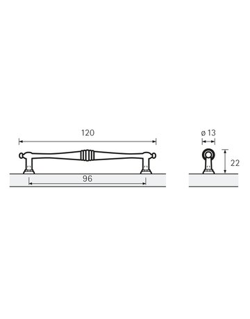 Bild MB-Griff,Ø13x96mm,H22mm,Zink Osimo 9113444,messingoptik antik - Hettich-8