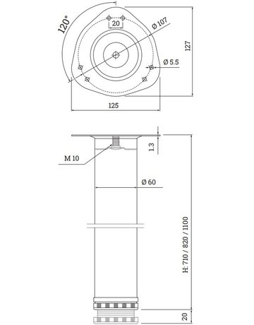 Bild Tischbein Stück Ø 60 x 870 mm Edelstahl Effekt, Befestigung -Platte 1,5 mm - Topform-2