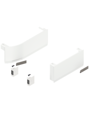 AVENTOS HK top Hochklappe, Abdeckkappe AVENTOS HK top (inkl. Auslöseschalter zum Einbohren, beigepackt), glatt, links/rechts, für SERVO-DRIVE, seidenweiss/inox-g. - Blum