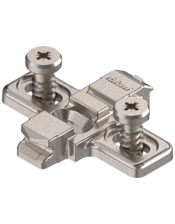 CLIP Montageplatte, kreuz, 0 mm, Zink, mit vormontierten Systemschrauben, HV: Langloch, vernickelt - Blum