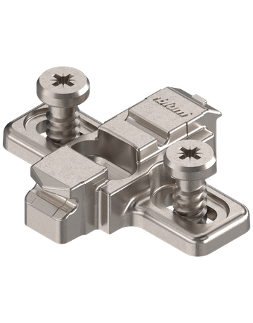 CLIP Montageplatte, kreuz, 3 mm, Zink, mit vormontierten Systemschrauben, HV: Langloch, vernickelt - Blum