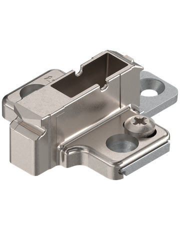 CLIP Montageplatte, kreuz, 9 mm, Zink, Systemschrauben, HV: 2-teilig, vernickelt - Blum