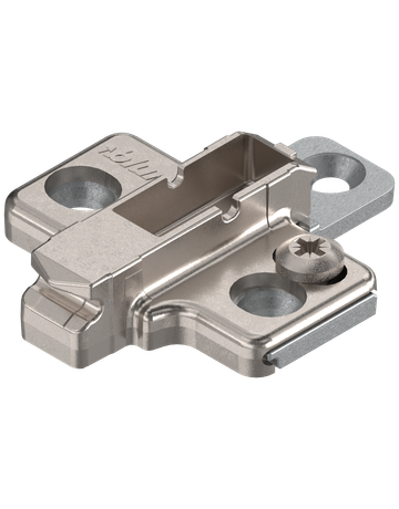 CLIP Montageplatte, kreuz, 3 mm, Zink, Systemschrauben, HV: 2-teilig, vernickelt - Blum