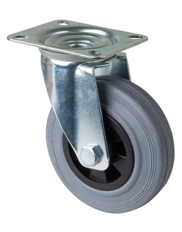 Lenkrolle 125mm L400.B46 Platte, Gummi grau, RL L400.B46.125