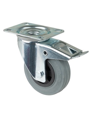 Lenkrolle 100mm L420.B46 Platte, Gummi grau, RL, Fest L420.B46.100