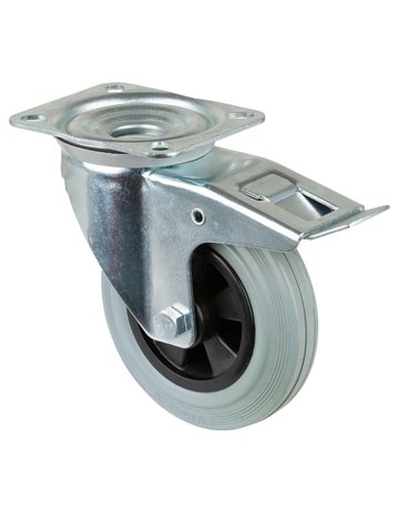 Lenkrolle 160mm L420.B46 Platte, Gummi grau, RL, Fest L420.B46.160