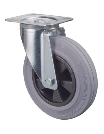 Lenkrolle 200mm L400.B46 Platte, Gummi grau, RL L400.B46.200