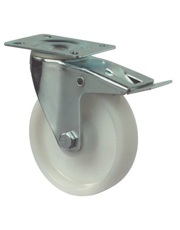 Lenkrolle 125mm L420.B10 Platte, Kunststoff weiß, RL, Fest L420.B10.125 - BS ROLLEN