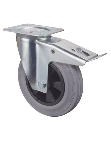 Lenkrolle 200mm L420.B46 Platte, Gummi grau, RL, Fest L420.B46.200