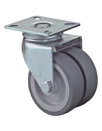 Apparaterollen -Doppelrolle, o.Festst., Rad Ø75mm B100.A80, Gummi grau - BS ROLLEN