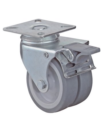 Apparaterollen -Doppelr., mit Totalfestst., Rad Ø75mm B120.A80, Gummi grau - BS ROLLEN