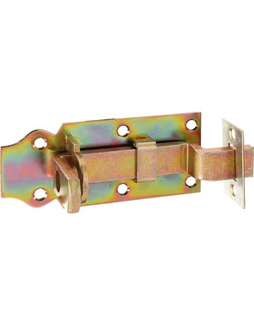 Schlossriegel, mit Befestigung Schließblech, gekröpft L140mm, St, ge, goldge., galvanisch verzinkt - Alberts