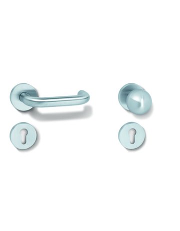 Wechselgarnitur, mit Rosetten, rund 111XAB03.139, Buntbart gelocht, Vierkant 8,5, DIN Links-Rechts, edelstahl - Hewi