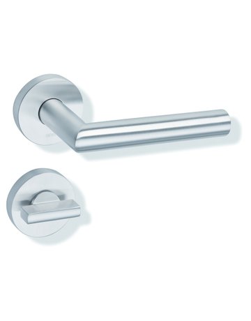 Objekttür- Drückergarnitur, mit Rosetten, rund 162XAB02.230, VK 8mm, WC Schauscheibe/Schlitzkopf, DIN Links-Rechts, edelstahl, Riegel-Vierkant 8 mm - Hewi