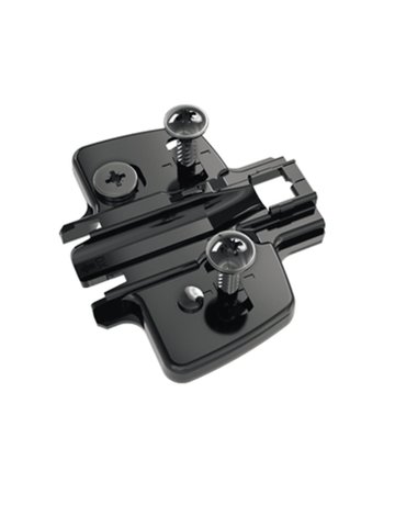 Kreuzmontageplatte mit Direkt-Höhenverstellung, in obsidianschwarz, Lochreihe 37 x 32 mm, Hettich Direkt mit Pilotzapfen und Spezialschrauben (für Bohrung ø 5 x 7,5 mm), Distanz 0.0 mm