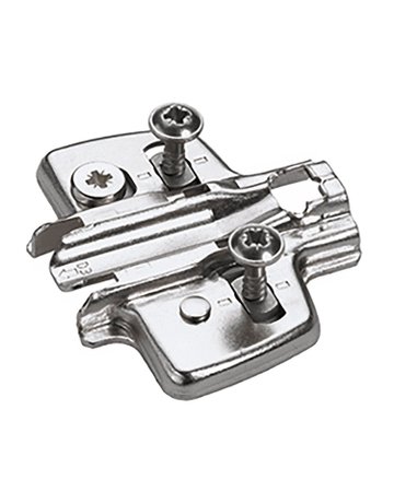 Kreuzmontageplatte mit Direkt-Höhenverstellung, vernickelt, Lochreihe 37 x 32 mm, Hettich Direkt mit Pilotzapfen und Spezialschrauben (für Bohrung ø 5 x 7,5 mm), Distanz 0.0 mm