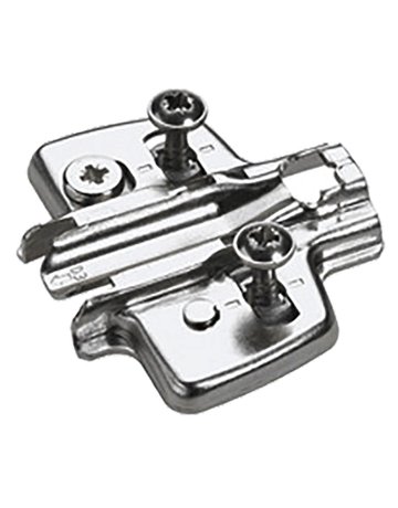 Kreuzmontageplatte mit Direkt-Höhenverstellung, vernickelt, Lochreihe 37 x 32 mm, mit Spreizmuffen (für Bohrung ø 5 x 12 mm), Distanz 0.0 mm - Hettich