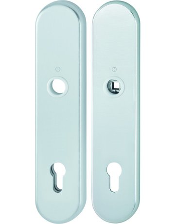 HOPPE Schutz-Langschild 3331/3310 oval, ES 1, ohne Zylinderabdeckung, Profilzylinder gelocht, Entfernung 92mm, Vierkant 10/8mm, Türstärke 67-77mm, naturfarben eloxiert