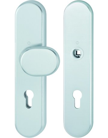 HOPPE Sicherheits-Wechselgarnitur 86G/3331/3310, Langschild oval, 12mm, ES 1, Profilzylinder gelocht, Entfernung 72mm, Vierkant 8mm, Türstärke 37-47mm, naturfarben eloxiert