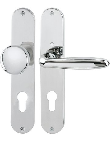 HOPPE Wechselgarnitur Verona M90/302/151, Langschild, oval, Profilzylinder gelocht, Entfernung 72mm, Vierkant 8mm, Türstärke 37 - 47mm, Befestigungstechnik ohne Stütznocken, silber, verchromt-Resista