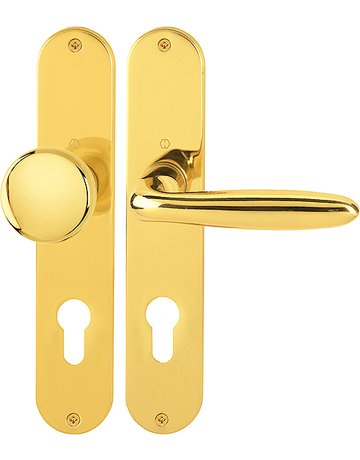 HOPPE Wechselgarnitur Verona M90/302/151, Langschild, oval, Profilzylinder gelocht, Entfernung 72mm, Vierkant 8mm, Türstärke 37 - 47mm, Befestigungstechnik ohne Stütznocken, gelb, messing poliert