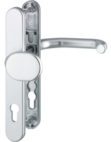 HOPPE Wechselgarnitur Paris RD-86G/3357N/138GF, Langschild, oval, Profilzylinder gelocht, Entfernung 92mm, Vierkant 9mm, Türstärke 67 - 72mm, Befestigungstechnik mit Stütznocken, silber, naturfarben, eloxiert