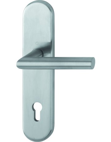 HOPPE Halbgarnitur Amsterdam E1400F/3310, Langschild, oval, Profilzylinder gelocht, Entfernung 92mm, Vierkant 10mm, Befestigungstechnik ohne Stütznocken, grau, edelstahl matt