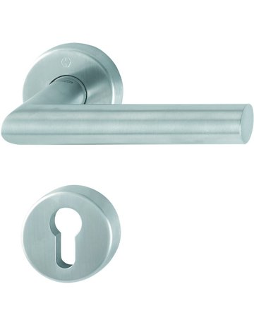 HOPPE Drückergarnitur Amsterdam E1400/42H/42HKVS, Rosette, Profilzylinder gelocht, Vierkant 8mm, DIN Links-Rechts, TS 40 - 45mm, Befestigungstechnik mit Stütznocken, grau, edelstahl matt-SecuSan