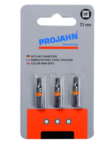 1/4" markierter Bit Innen-6kant 6mm 3er Pack L25 mm - PROJAHN