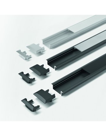 LED ChannelLine C Profil, black, opal L=2000, Alu-und Abdeckprofil - Halemeier