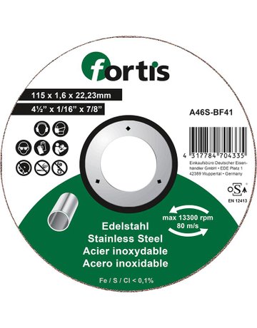 Trennscheibe Edelstahl 115 x 1,6 mm gerade - fortis