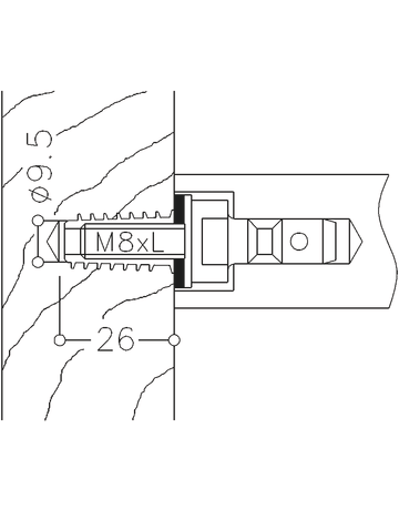 HT-Stoßgriff-Befestigung, einseitig MU 1.3R, Aufsteckmontage, L 35mm - Normbau