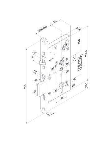 Einsteckschloss 709X PZW 72/9,D55,F20x235rd,chr.,DR - effeff