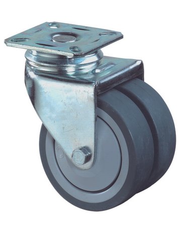 Doppellenkrolle 75mm B100Platte, Gummirad, KL B100.A85.075 - BS ROLLEN