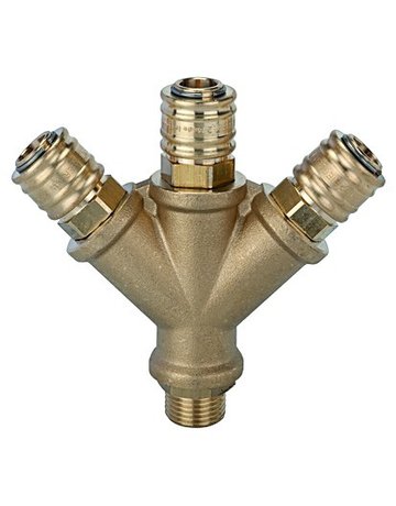 Verteiler 3-fach, Messing mit 3 Kupplung en NW7,2, AG G1/2"" RIEGLER
