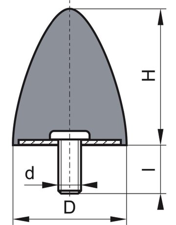 Gummi-Metall-Puffer parabelförmig Typ E D10xH10 M4 NR57 - Neutral
