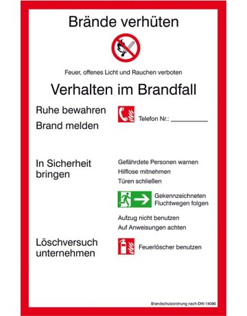 Verbotsschild Aluminium B200xH300 mm Brandschutzverordnung BRD
