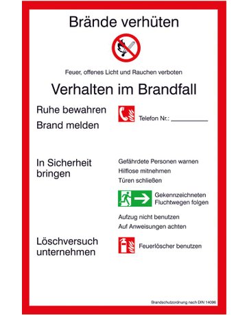Verbotsschild Kunststoff B200xH300 mm Brandschutzverordnung BRD