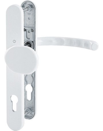 HOPPE Wechselgarnitur Luxembourg 86G/3357N/1500, Langschild, oval, Profilzylinder gelocht, Entfernung 92mm, Vierkant 8mm, Türstärke 67 - 72mm, Befestigungstechnik mit Stütznocken, weiß, verkehrsweiß, beschichtet