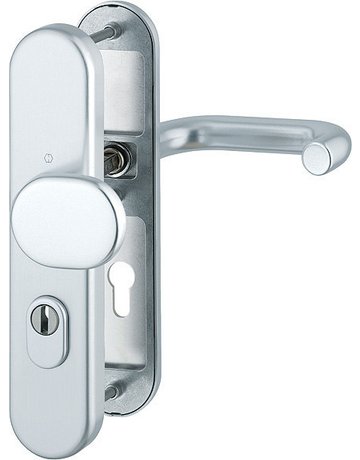 HOPPE Sicherheits-Wechselgarnitur Paris FS-86G/3332ZA/3310/138F, Langschild oval, 15mm, ES 1, mit Zylinderabdeckung, Profilzylinder gelocht, Entfernung 72mm, Vierkant 9mm, Türstärke 42-47mm, naturfarben eloxiert