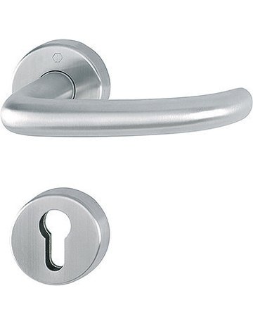HOPPE Drückergarnitur San Francisco FS-E1301/42H/42HS, Rosette, Profilzylinder gelocht, Vierkant 9mm, DIN Links-Rechts, TS 40 - 65mm, Befestigungstechnik mit Stütznocken, grau, edelstahl matt