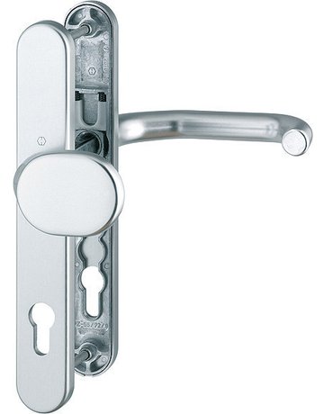 HOPPE Wechselgarnitur Paris RD-86G/3357N/138GF, Langschild, oval, Profilzylinder gelocht, Entfernung 92mm, Vierkant 9mm, Türstärke 67 - 72mm, Befestigungstechnik mit Stütznocken, silber, naturfarben, eloxiert